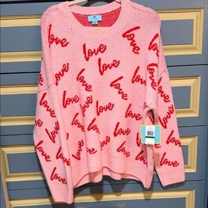 CeCe Pink and Red Love Pattern Sweater